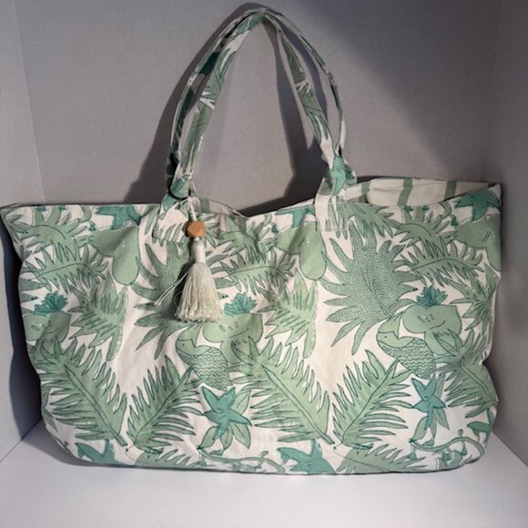 Seabird Society The Motherlode Canvas Mint Tropical Print Tote Bag - Picture 6 of 6